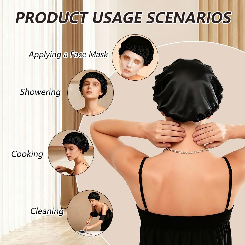 2 in 1 Wrap Cap Hair Net & Satin Bonnet – Adjustable Silk Press Doobie Wrap for Long Curly Hair (Black) Avelisse