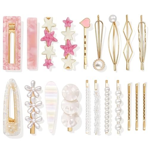 20 Pcs Decorative Hair Clips - Pearl Fancy Barrettes for Women & Girls, Fashion Hair Accessories for Short & Fine Hair, Birthday Gifts (Pink, Silver) - görsel 2