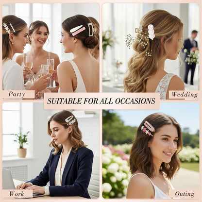 20 Pcs Decorative Hair Clips - Pearl Fancy Barrettes for Women & Girls, Fashion Hair Accessories for Short & Fine Hair, Birthday Gifts (Pink, Silver)