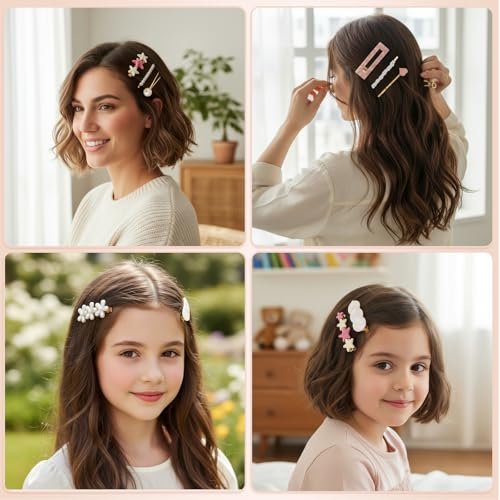 20 Pcs Decorative Hair Clips - Pearl Fancy Barrettes for Women & Girls, Fashion Hair Accessories for Short & Fine Hair, Birthday Gifts (Pink, Silver) - görsel 6