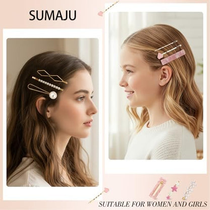 20 Pcs Decorative Hair Clips - Pearl Fancy Barrettes for Women & Girls, Fashion Hair Accessories for Short & Fine Hair, Birthday Gifts (Pink, Silver)