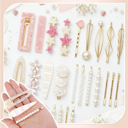 20 Pcs Decorative Hair Clips - Pearl Fancy Barrettes for Women & Girls, Fashion Hair Accessories for Short & Fine Hair, Birthday Gifts (Pink, Silver)