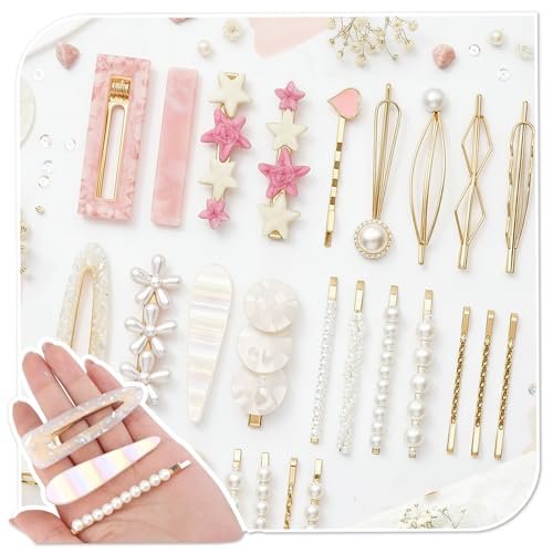 20 Pcs Decorative Hair Clips - Pearl Fancy Barrettes for Women & Girls, Fashion Hair Accessories for Short & Fine Hair, Birthday Gifts (Pink, Silver) - görsel 10