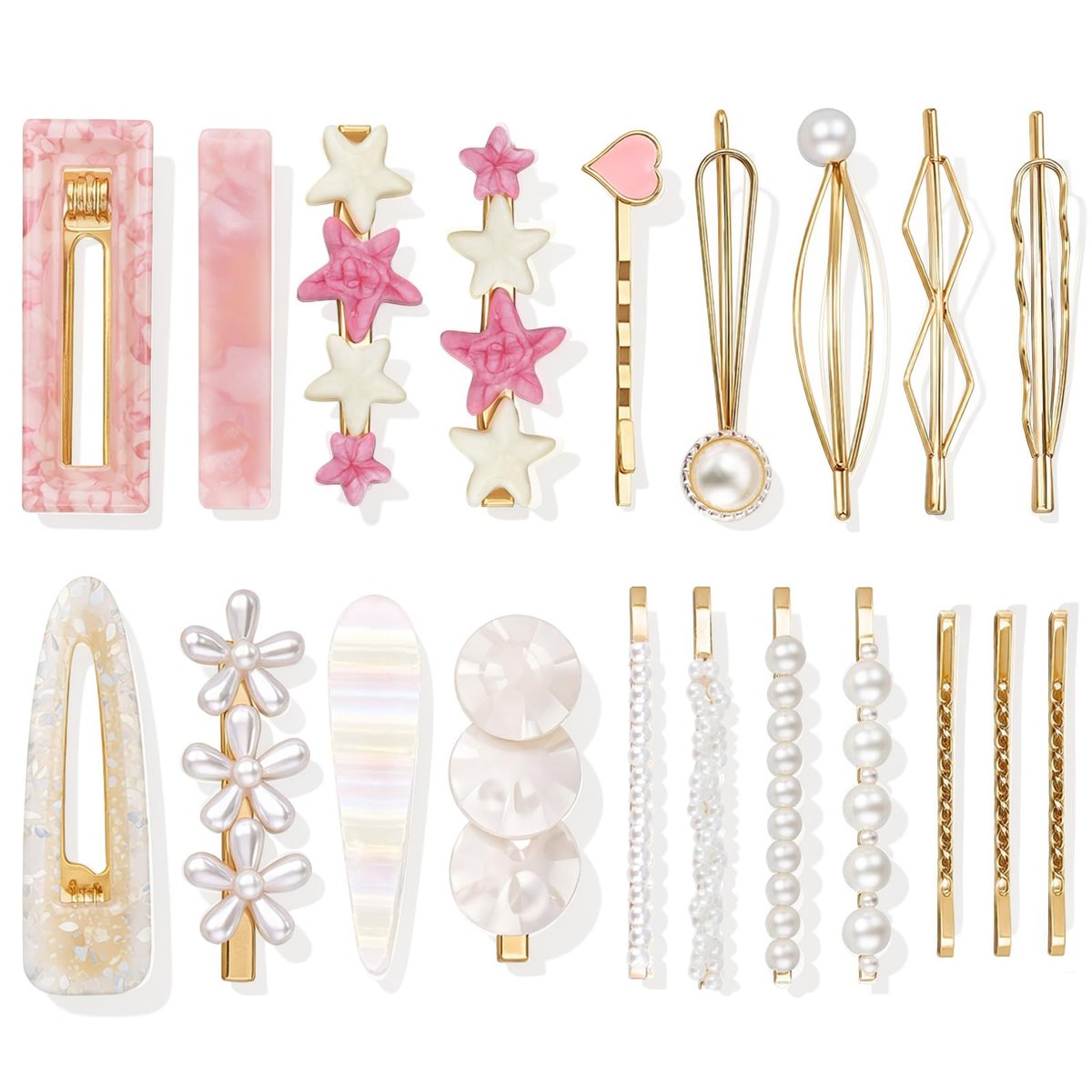 20 Pcs Decorative Hair Clips - Pearl Fancy Barrettes for Women & Girls, Fashion Hair Accessories for Short & Fine Hair, Birthday Gifts (Pink, Silver) - görsel 1