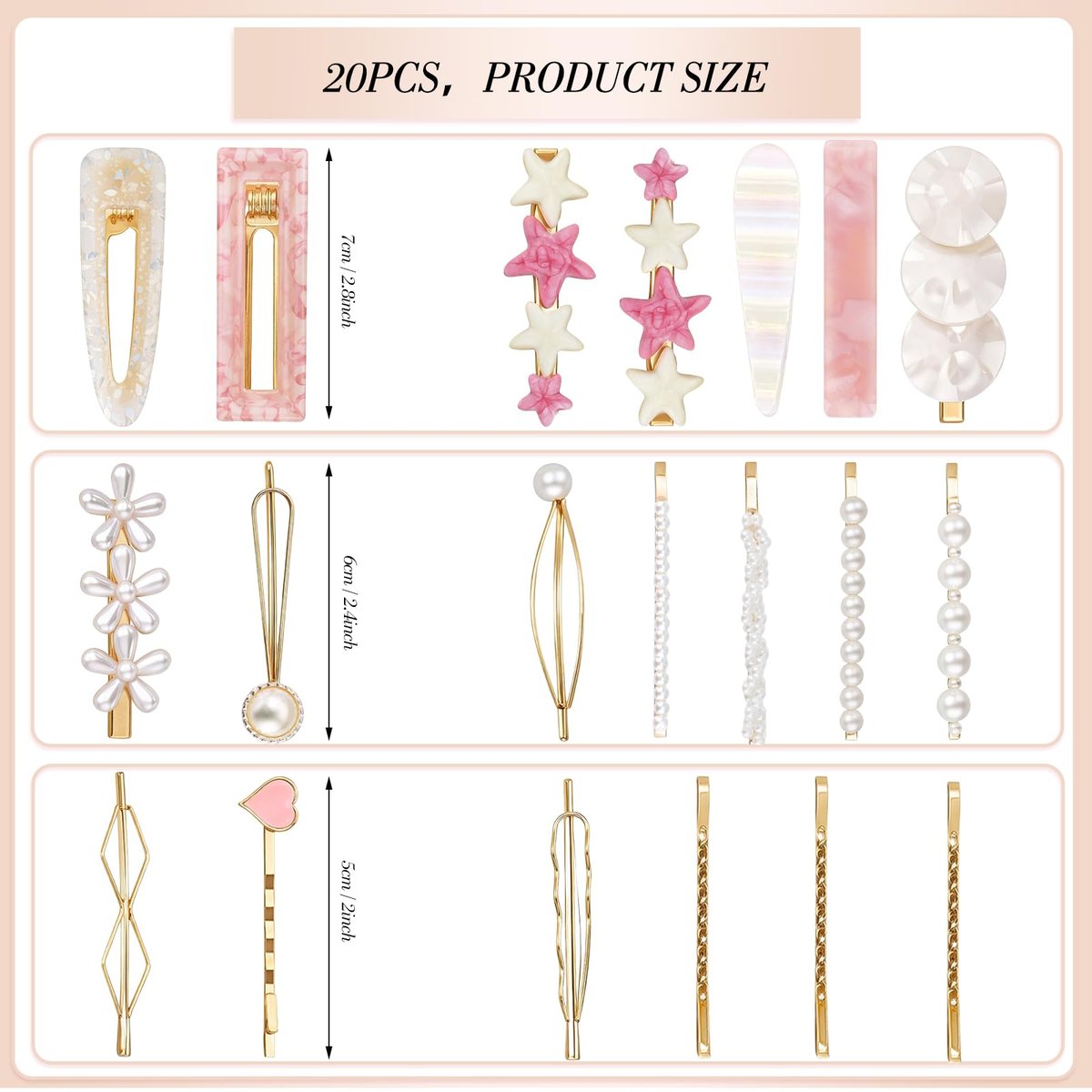 20 Pcs Decorative Hair Clips - Pearl Fancy Barrettes for Women & Girls, Fashion Hair Accessories for Short & Fine Hair, Birthday Gifts (Pink, Silver) - görsel 3