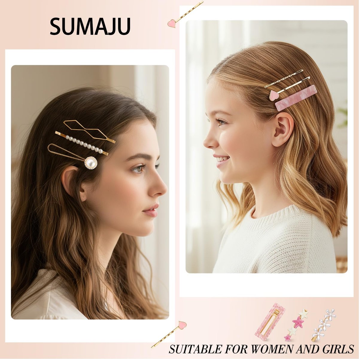 20 Pcs Decorative Hair Clips - Pearl Fancy Barrettes for Women & Girls, Fashion Hair Accessories for Short & Fine Hair, Birthday Gifts (Pink, Silver) - görsel 7