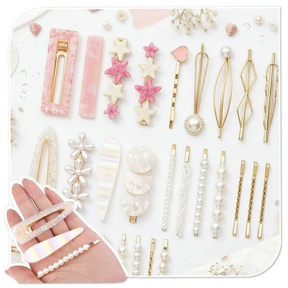 20 Pcs Decorative Hair Clips - Pearl Fancy Barrettes for Women & Girls, Fashion Hair Accessories for Short & Fine Hair, Birthday Gifts (Pink, Silver)