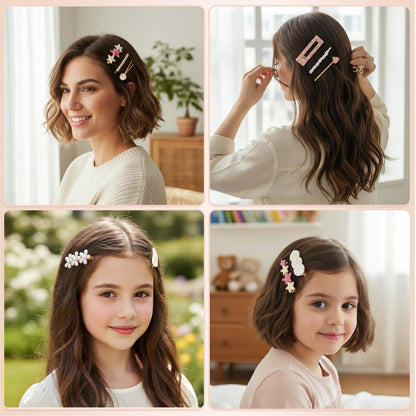 20 Pcs Decorative Hair Clips - Pearl Fancy Barrettes for Women & Girls, Fashion Hair Accessories for Short & Fine Hair, Birthday Gifts (Pink, Silver)