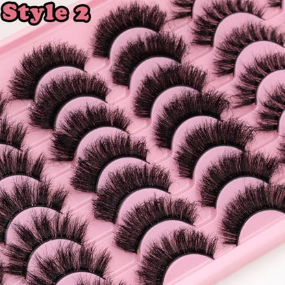 LEAFMOON Wispy Mink Lashes Fluffy False Eyelashes 21 Pairs 3 Styles 8D Volume Lashes 14-18mm Mixed Cat Eye Strip Lashes Dramatic Soft Faux Mink Lashes Pack