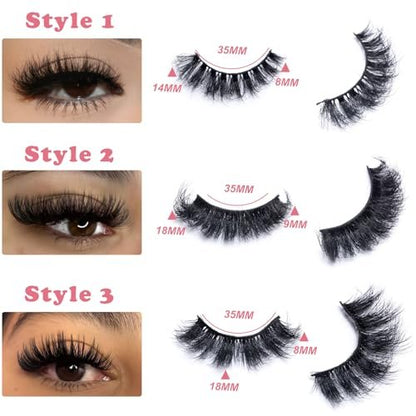LEAFMOON Wispy Mink Lashes Fluffy False Eyelashes 21 Pairs 3 Styles 8D Volume Lashes 14-18mm Mixed Cat Eye Strip Lashes Dramatic Soft Faux Mink Lashes Pack
