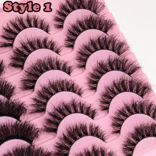LEAFMOON Wispy Mink Lashes Fluffy False Eyelashes 21 Pairs 3 Styles 8D Volume Lashes 14-18mm Mixed Cat Eye Strip Lashes Dramatic Soft Faux Mink Lashes Pack - görsel 6