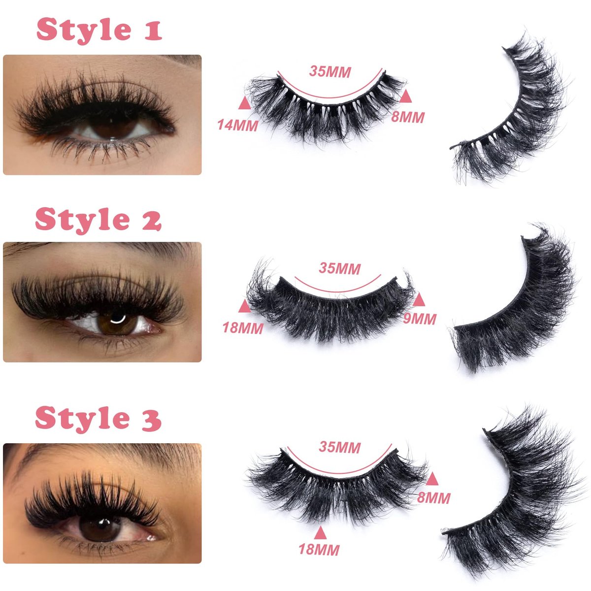 LEAFMOON Wispy Mink Lashes Fluffy False Eyelashes 21 Pairs 3 Styles 8D Volume Lashes 14-18mm Mixed Cat Eye Strip Lashes Dramatic Soft Faux Mink Lashes Pack - görsel 3