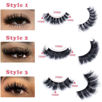 LEAFMOON Wispy Mink Lashes Fluffy False Eyelashes 21 Pairs 3 Styles 8D Volume Lashes 14-18mm Mixed Cat Eye Strip Lashes Dramatic Soft Faux Mink Lashes Pack