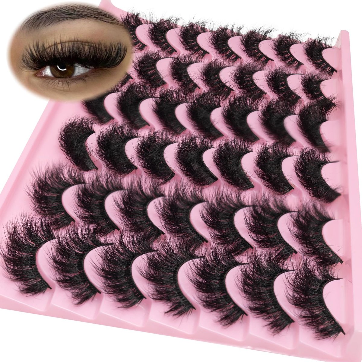 LEAFMOON Wispy Mink Lashes Fluffy False Eyelashes 21 Pairs 3 Styles 8D Volume Lashes 14-18mm Mixed Cat Eye Strip Lashes Dramatic Soft Faux Mink Lashes Pack - görsel 1