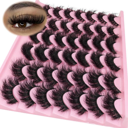 LEAFMOON Wispy Mink Lashes Fluffy False Eyelashes 21 Pairs 3 Styles 8D Volume Lashes 14-18mm Mixed Cat Eye Strip Lashes Dramatic Soft Faux Mink Lashes Pack