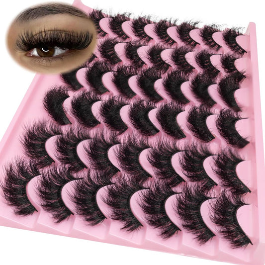 LEAFMOON Wispy Mink Lashes Fluffy False Eyelashes 21 Pairs 3 Styles 8D Volume Lashes 14-18mm Mixed Cat Eye Strip Lashes Dramatic Soft Faux Mink Lashes Pack
