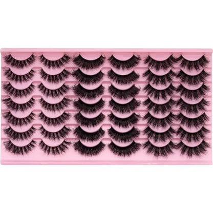 LEAFMOON Wispy Mink Lashes Fluffy False Eyelashes 21 Pairs 3 Styles 8D Volume Lashes 14-18mm Mixed Cat Eye Strip Lashes Dramatic Soft Faux Mink Lashes Pack
