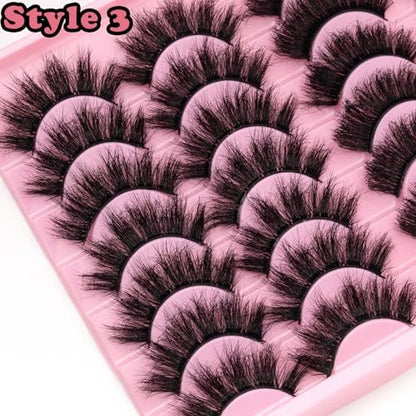 LEAFMOON Wispy Mink Lashes Fluffy False Eyelashes 21 Pairs 3 Styles 8D Volume Lashes 14-18mm Mixed Cat Eye Strip Lashes Dramatic Soft Faux Mink Lashes Pack