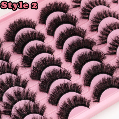 LEAFMOON Wispy Mink Lashes Fluffy False Eyelashes 21 Pairs 3 Styles 8D Volume Lashes 14-18mm Mixed Cat Eye Strip Lashes Dramatic Soft Faux Mink Lashes Pack