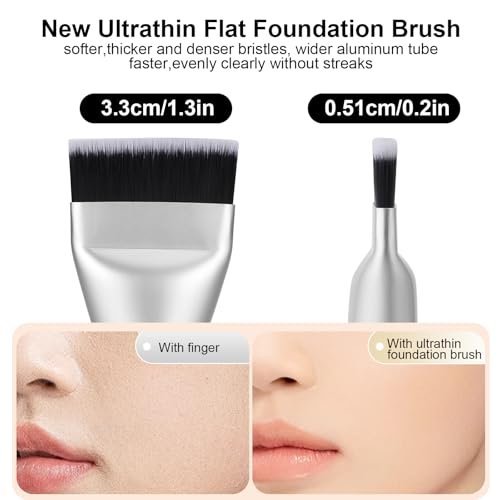 Flat Foundation Brush and Powder Puff Set - Korean Makeup Brush Teardrop Sponge for Liquid Foundation, Premium Face Makeup Brush and Sponge for Blending Cream and Setting Powder Avelisse