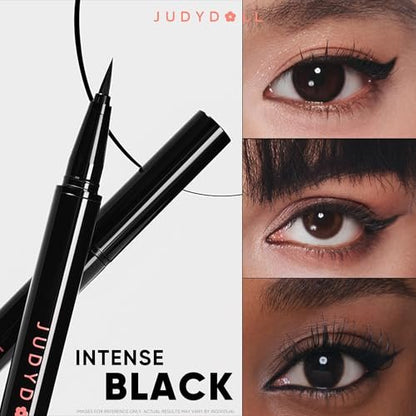 JUDYDOLL Intense Black Liquid Eyeliner – Waterproof, Smudge-Proof, Ultra-Fine Brush Tip for Cat Eyes & Wings, Beginner Friendly
