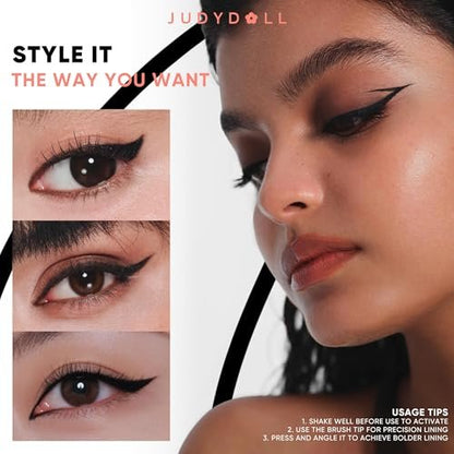 JUDYDOLL Intense Black Liquid Eyeliner – Waterproof, Smudge-Proof, Ultra-Fine Brush Tip for Cat Eyes & Wings, Beginner Friendly