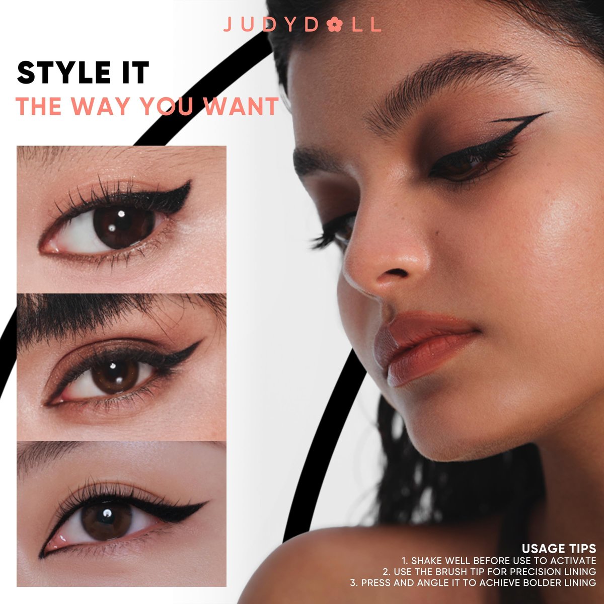 JUDYDOLL Intense Black Liquid Eyeliner – Waterproof, Smudge-Proof, Ultra-Fine Brush Tip for Cat Eyes & Wings, Beginner Friendly - görsel 5