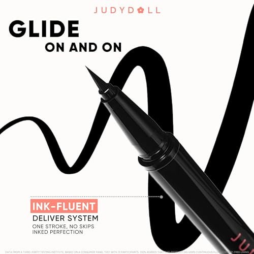 JUDYDOLL Intense Black Liquid Eyeliner – Waterproof, Smudge-Proof, Ultra-Fine Brush Tip for Cat Eyes & Wings, Beginner Friendly - görsel 10