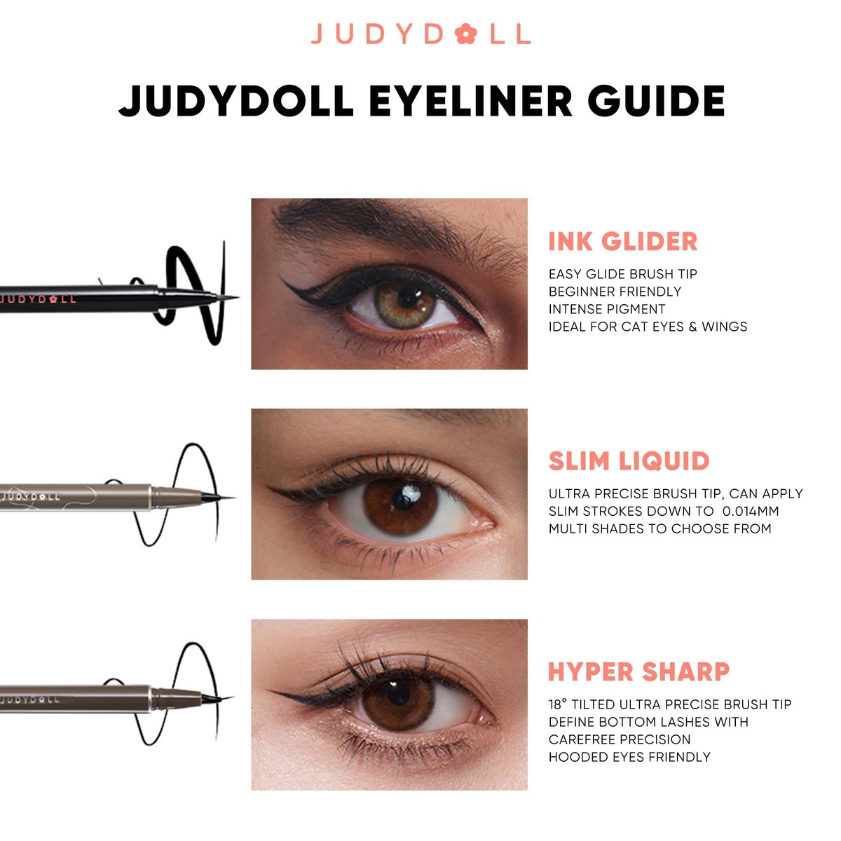 JUDYDOLL Intense Black Liquid Eyeliner – Waterproof, Smudge-Proof, Ultra-Fine Brush Tip for Cat Eyes & Wings, Beginner Friendly - görsel 13