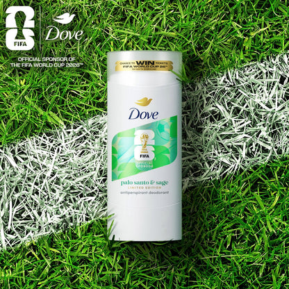 Dove Palo Santo & Sage Antiperspirant Stick – 72H Sweat & Odor Protection, Pro-Ceramide Technology, Alcohol-Free, FIFA Limited Edition Design, 2.6 oz