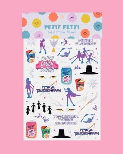 xo, Fetti Pop Star Tattoos - 68 Iridescent Foil & Glow Temporary Tattoos for Kids Party Favors - görsel 12