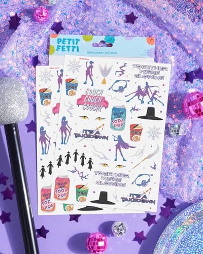 xo, Fetti Pop Star Tattoos - 68 Iridescent Foil & Glow Temporary Tattoos for Kids Party Favors