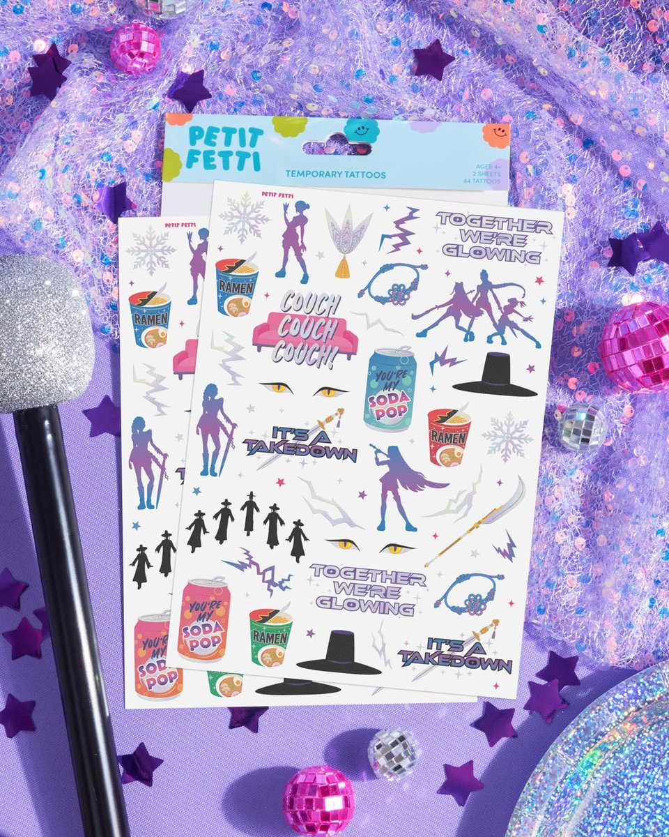 xo, Fetti Pop Star Tattoos - 68 Iridescent Foil & Glow Temporary Tattoos for Kids Party Favors - görsel 3
