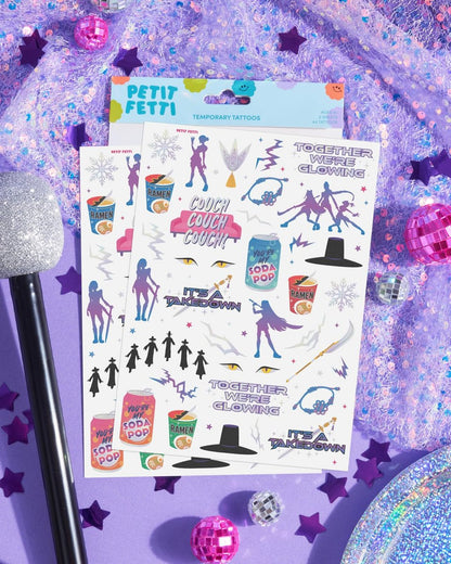 xo, Fetti Pop Star Tattoos - 68 Iridescent Foil & Glow Temporary Tattoos for Kids Party Favors