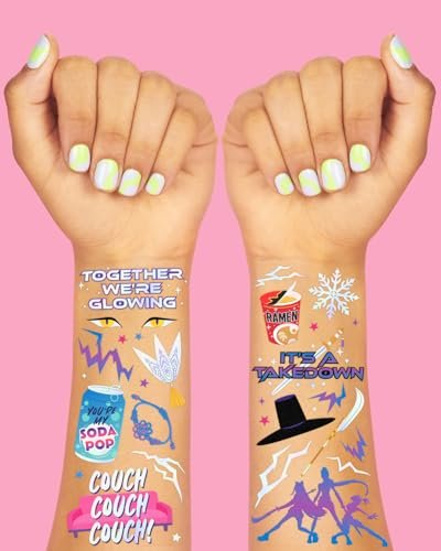 xo, Fetti Pop Star Tattoos - 68 Iridescent Foil & Glow Temporary Tattoos for Kids Party Favors