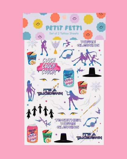 xo, Fetti Pop Star Tattoos - 68 Iridescent Foil & Glow Temporary Tattoos for Kids Party Favors