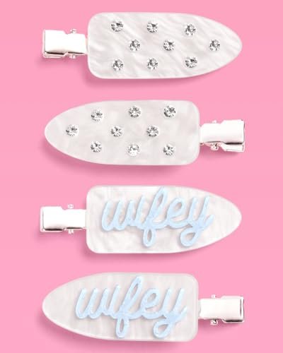 xo, Fetti Wifey Beauty Clips - 4 Pc Acrylic Hair Clips for Bachelorette Party, Bridal Shower, Bride Accessories, Rhinestone, Something Blue Avelisse