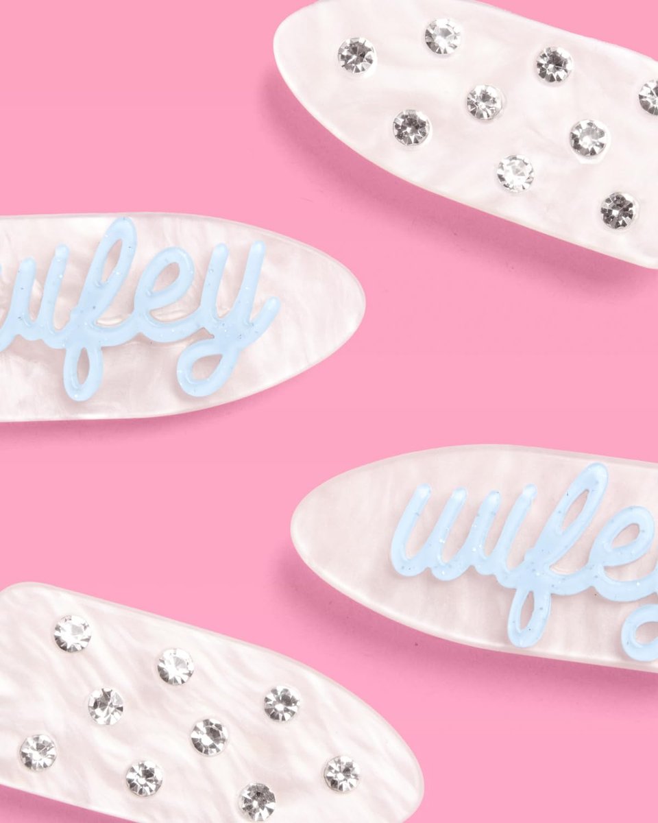 xo, Fetti Wifey Beauty Clips - 4 Pc Acrylic Hair Clips for Bachelorette Party, Bridal Shower, Bride Accessories, Rhinestone, Something Blue Avelisse
