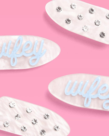 xo, Fetti Wifey Beauty Clips - 4 Pc Acrylic Hair Clips for Bachelorette Party, Bridal Shower, Bride Accessories, Rhinestone, Something Blue Avelisse