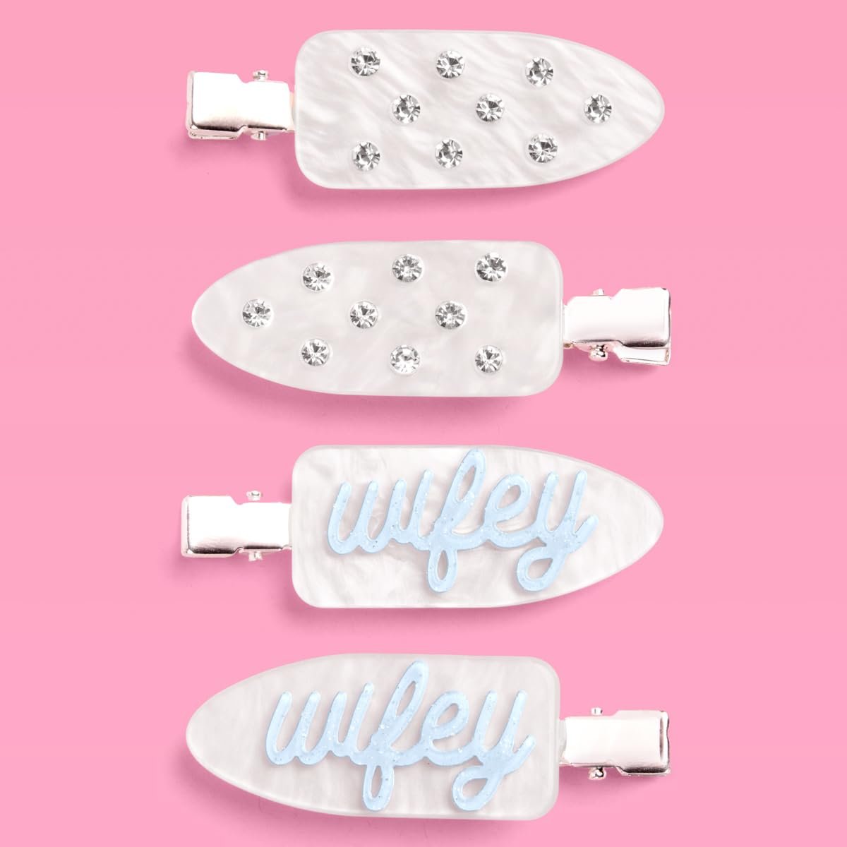 xo, Fetti Wifey Beauty Clips - 4 Pc Acrylic Hair Clips for Bachelorette Party, Bridal Shower, Bride Accessories, Rhinestone, Something Blue Avelisse