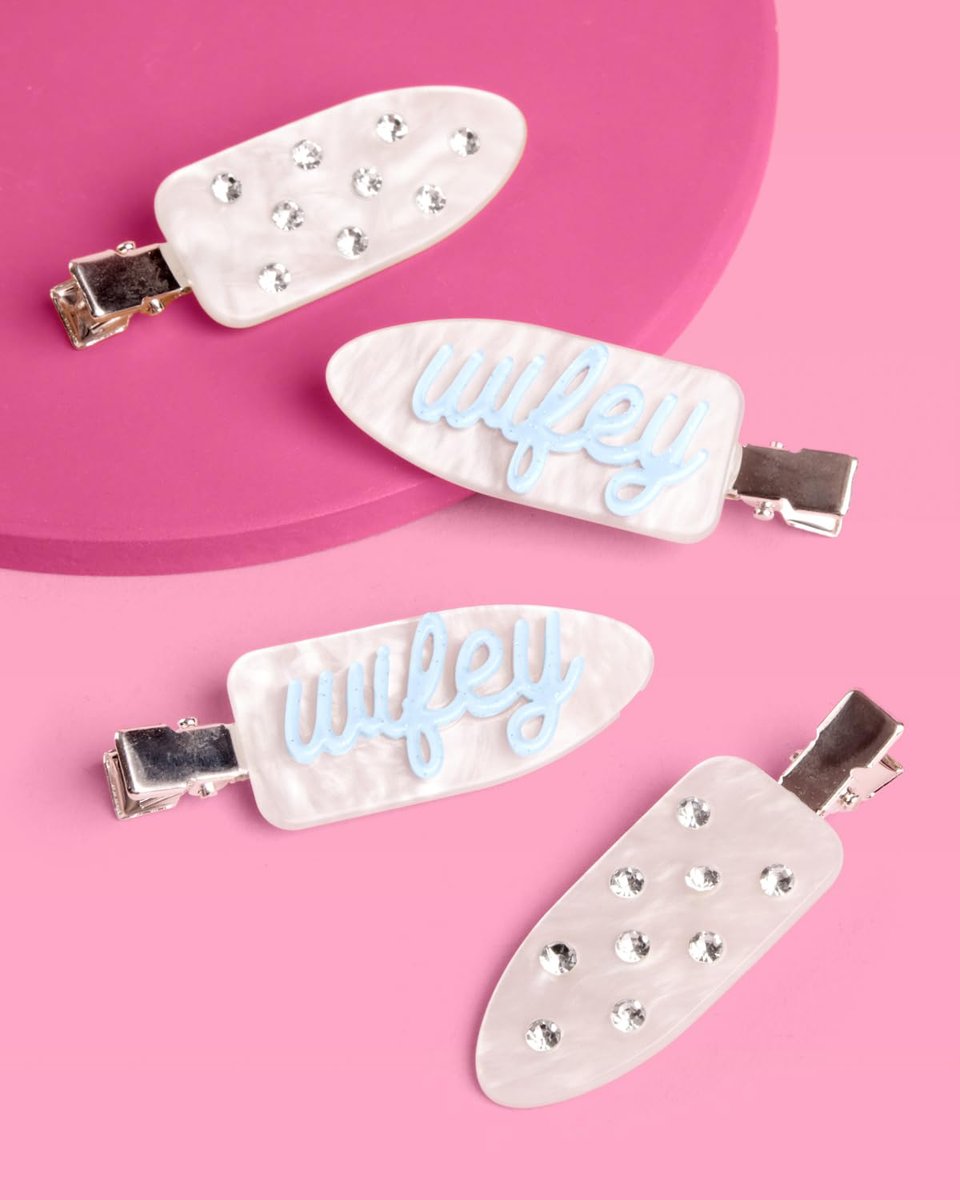 xo, Fetti Wifey Beauty Clips - 4 Pc Acrylic Hair Clips for Bachelorette Party, Bridal Shower, Bride Accessories, Rhinestone, Something Blue Avelisse
