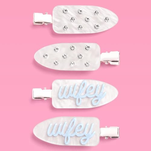 xo, Fetti Wifey Beauty Clips - 4 Pc Acrylic Hair Clips for Bachelorette Party, Bridal Shower, Bride Accessories, Rhinestone, Something Blue Avelisse