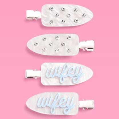 xo, Fetti Wifey Beauty Clips - 4 Pc Acrylic Hair Clips for Bachelorette Party, Bridal Shower, Bride Accessories, Rhinestone, Something Blue Avelisse