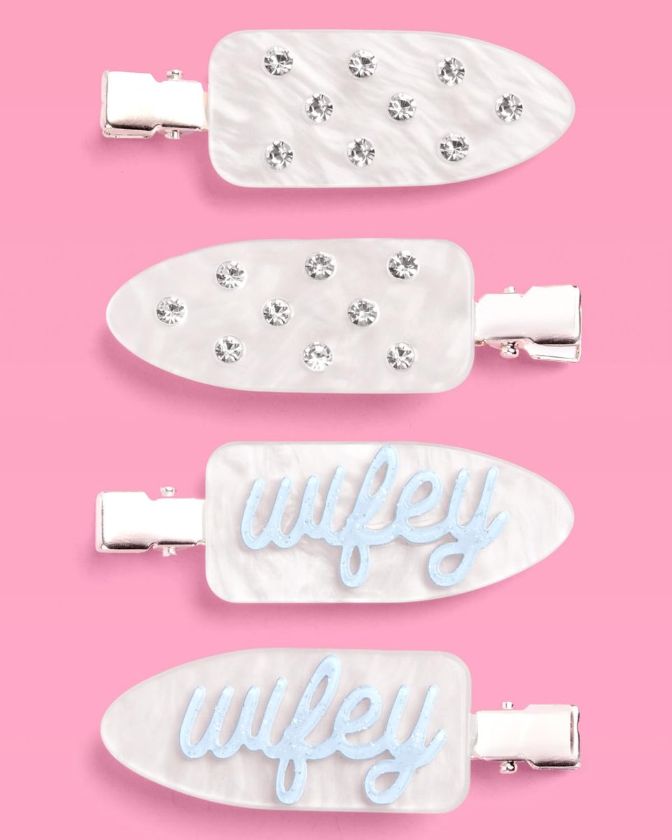 xo, Fetti Wifey Beauty Clips - 4 Pc Acrylic Hair Clips for Bachelorette Party, Bridal Shower, Bride Accessories, Rhinestone, Something Blue Avelisse