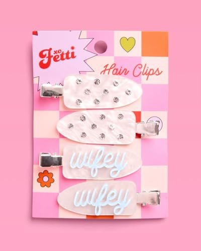 xo, Fetti Wifey Beauty Clips - 4 Pc Acrylic Hair Clips for Bachelorette Party, Bridal Shower, Bride Accessories, Rhinestone, Something Blue Avelisse