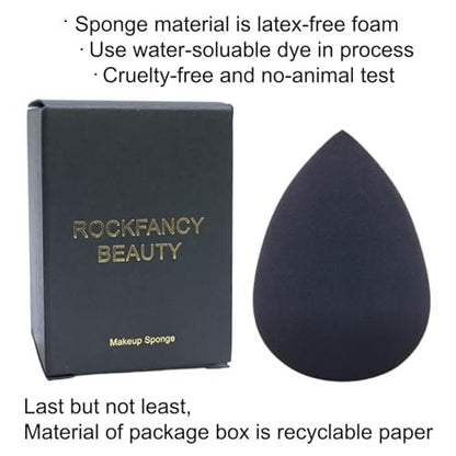RockFancy Beauty Soft Makeup Sponge for Foundation - Latex-Free Blender Sponge for Concealer, Wet/Dry Dual-Use Beauty Puff for Liquid Cream Powder Cosmetics, High-Density Low Absorption