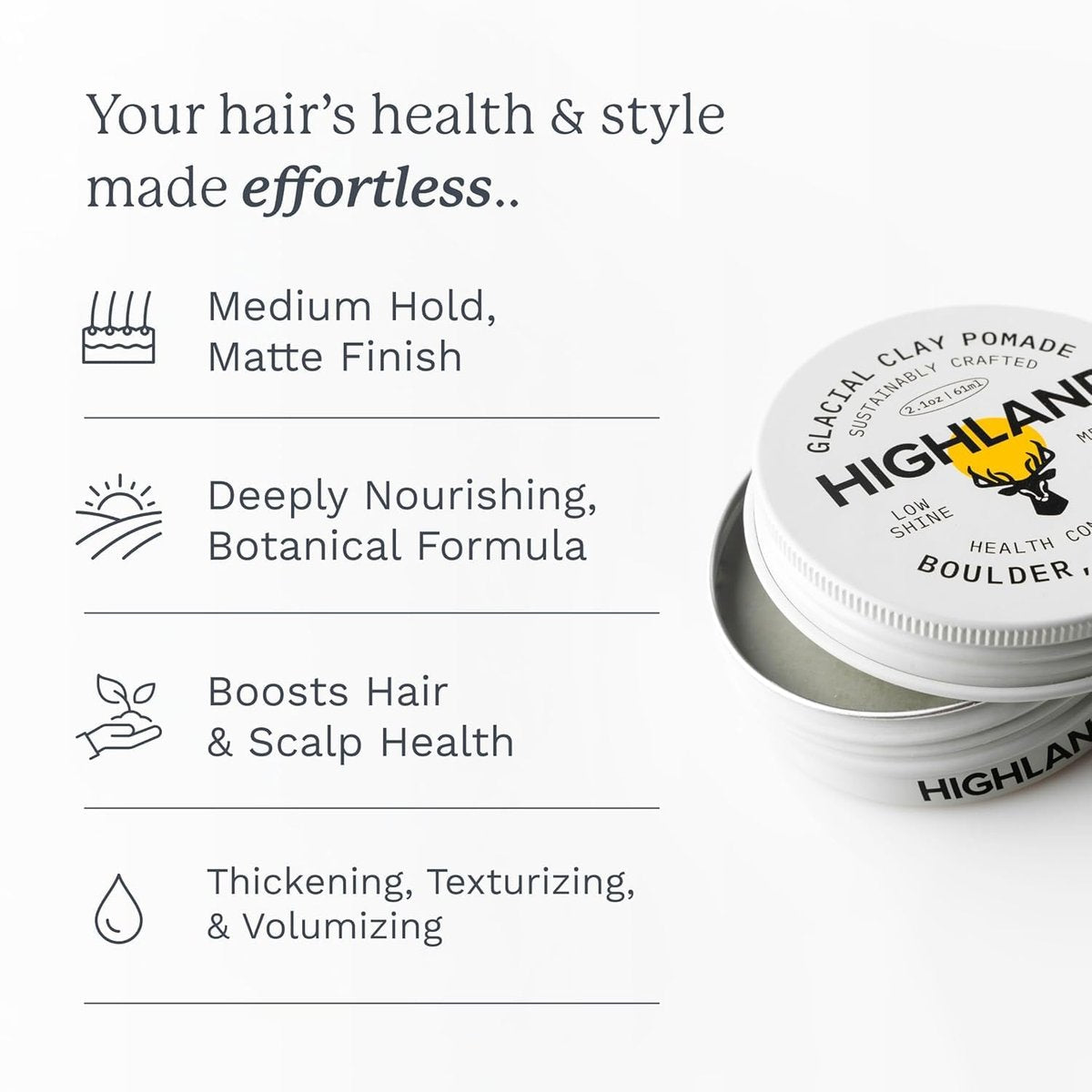 Highland Natural Hair Care Bundle – Glacial Clay Pomade (Medium Hold, Matte Finish, 9 Botanical Ingredients) + The Wash Botanical Cleanser (Caffeine, Protein-Rich, Hydrating, Sulfate-Free) Avelisse