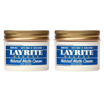 Layrite Deluxe Natural Matte Cream 4.25 oz (Pack of 2) – Lightweight Hair Styling for a Natural Finish Avelisse