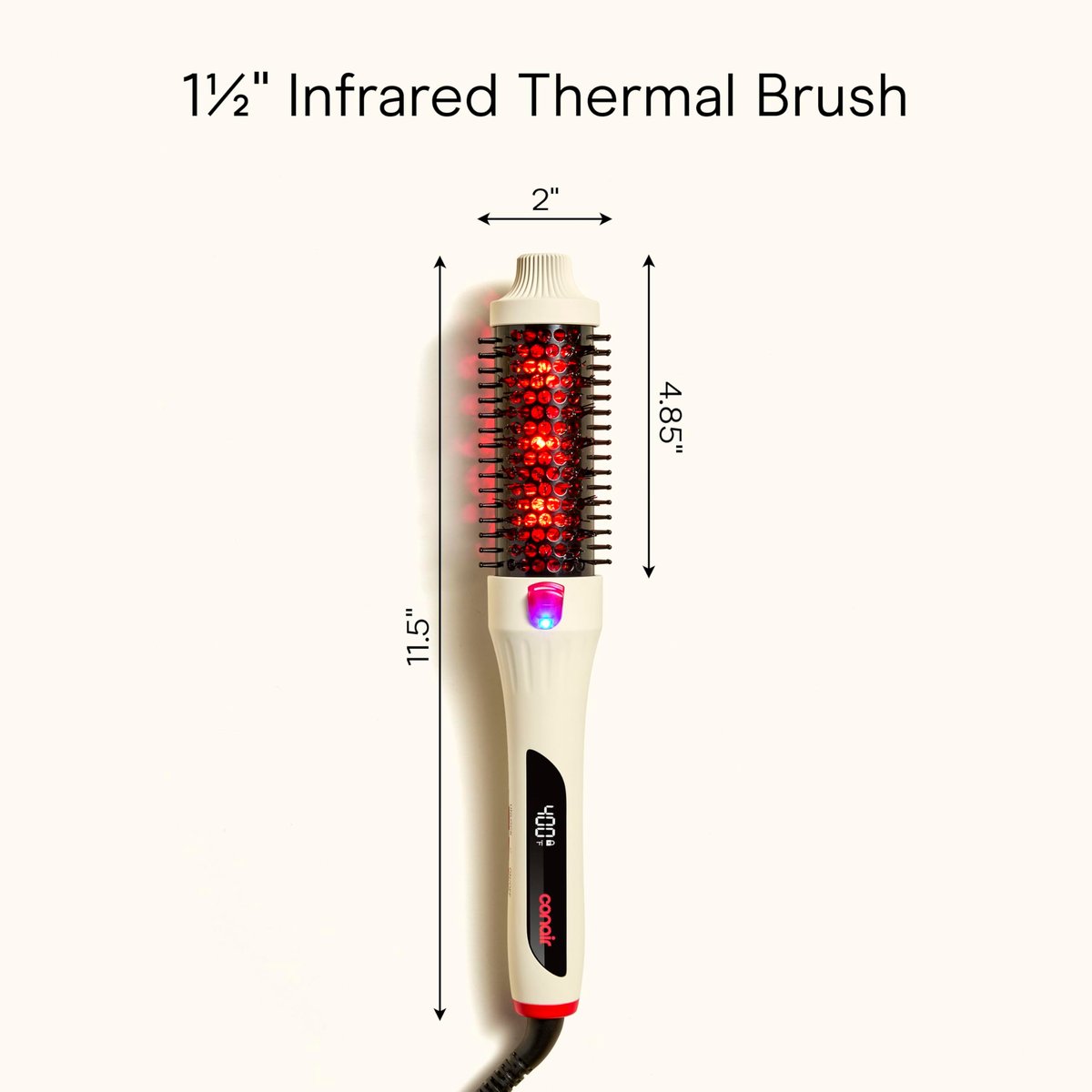 Infiniti PRO CONAIR 1.5 Inch Infrared Thermal Brush - Ionic Heated Hair Styler with 4 Heat Settings up to 400°F, Ceramic Barrel for Volume and Curls, White Avelisse