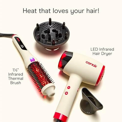 Infiniti PRO CONAIR 1.5 Inch Infrared Thermal Brush - Ionic Heated Hair Styler with 4 Heat Settings up to 400°F, Ceramic Barrel for Volume and Curls, White Avelisse
